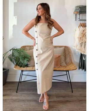 Miou Muse Rosie Button Detail Midi Dress - White