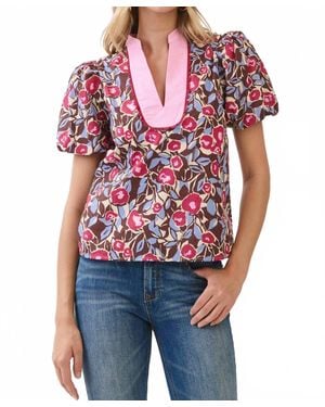 TCEC Fia Floral Contrast Puff Sleeve Top - Blue