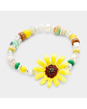 Fashnzfab Beaded Bloom Flower Stretch Bracelet - Yellow