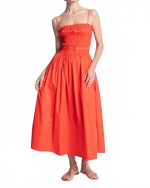 Karina Grimaldi Panama Smocked Midi Dress - Red