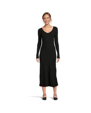 Madewell Nova Snowy Dress Ribbed V-Neck Bodycon Cozy Gbo1921 - Black