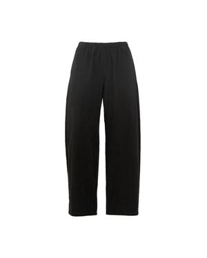 Apuntob Fine-Corduroy Elastic Drawstring Wide-Leg Pants - Black