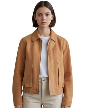 Infinity Leather Tan Leather Biker Blouson Bomber Oversized Jacket - Brown