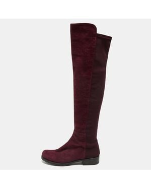 Stuart Weitzman Burgundy Suede Knee Length Boots - Red