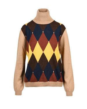 Ballantyne Argyle Pattern Cashmere Turtleneck Sweater - Blue