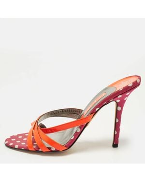 Gina Size 39.5 Patent Leather Criss-Cross Strap Slide Sandals - Pink