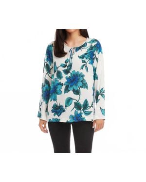 Karen Kane Keyhole Side-Slit Sleeve Tunic Top - Blue