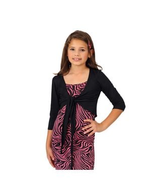 24seven Comfort Apparel 24Sevenkid Girls Tie Front Cropped Cardigan Shrug - Black