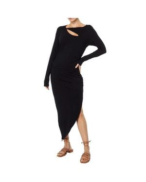 Sundry Drape Midi Dress Cutout Asymmetrical Hem - Black