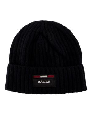 Bally Ribbed Logo Wool Beanie - Black