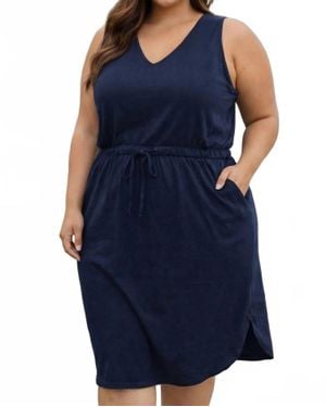 Zenana Cotton Sleeveless Drawstring Waist Dress - Blue