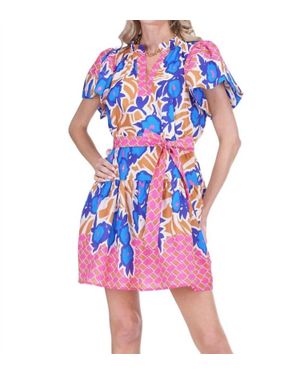 J joy Stitch Trim Flutter Sleeve Mini Dress - Blue