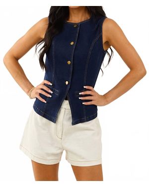 She + Sky Stretched Denim Button Down Blazer Vest - Blue