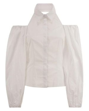 MVP WARDROBE Cotton Shirt With Balloon Sleeves - White
