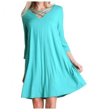Umgee Casual Crossed Neck Shift Dress - Blue