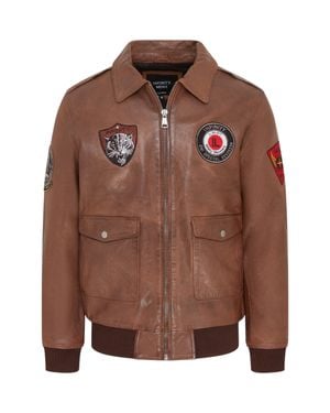 Infinity Leather Tan Leather Bomber G-1 Aviator Collar Jacket - Brown