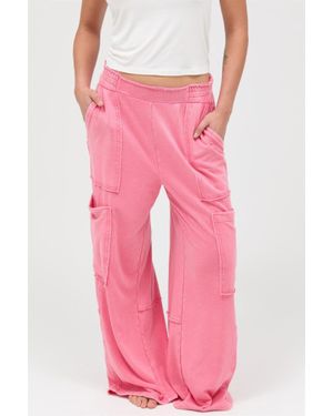 TRUEDAMES Mineral Wash Wide Leg Cargo Pants - Pink