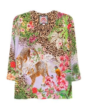 Johnny Was 3/4 Sleeve V-Neck Swing T-Shirt - Gray