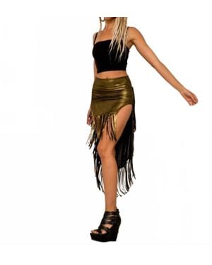 Omni Metallic 3 Layered Fringe Skirt - Black