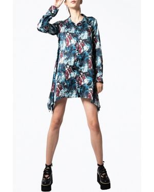Videmus Omnia Modern Love Silk Charmeuse Mini Shirt Dress - Blue