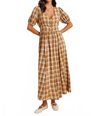 In-Loom Plaid Button Down Maxi Dress - Natural