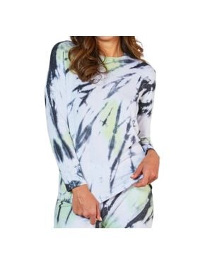French Kyss Marble Wash Long Sleeve Scoop Neck Tee - Blue