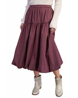 Easel Balloon Hem Parachute Midi Skirt With Side Pockets - Red