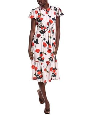 Laundry by Shelli Segal Flutter Sleeve Button Down Shirtdress - Red