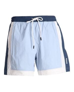 BOSS Remy Standard Length Colorblock Swim Trunks, Celeste - Blue