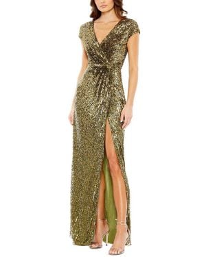 Mac Duggal Sequined Faux-Wrap Gown - Metallic