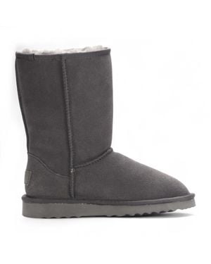 Infinity Leather Genuine Sheepskin Suede Slip-On Ankle Winter Boots - Gray