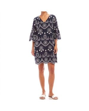 Karen Kane Flare Sleeve Embroidered Mini Dress - Blue