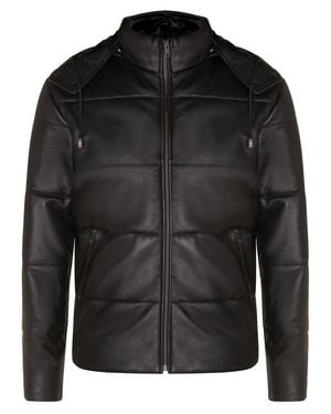 Infinity Leather Puffer Leather Bomber Jacket-Augsburg - Black