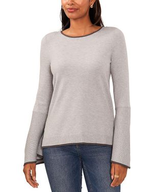 Sam and Jess Side Slit Long Sleeve Crewneck Sweater - Gray