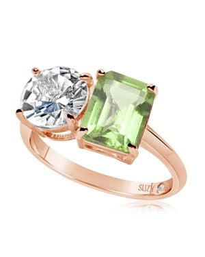 Suzy Levian Sterling Topaz & Citrine Two Stone Ring - Green