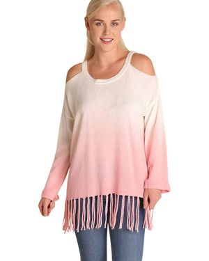 Umgee Ombre Cold Shoulder Fringe Sweater - Pink