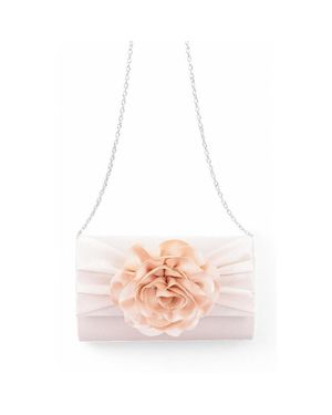 Fashnzfab Satin Flower Pleated Clutch Bag - Pink