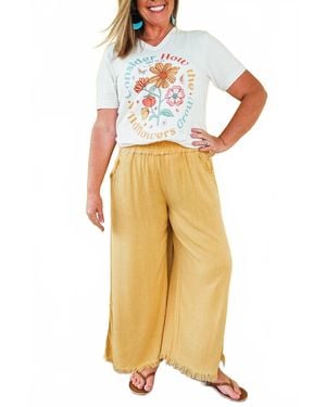 Umgee Tabitha Wide Leg Cropped Linen Pant - Yellow