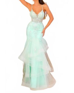 Clarisse Sequin Tulle Prom Maxi Dress - Blue