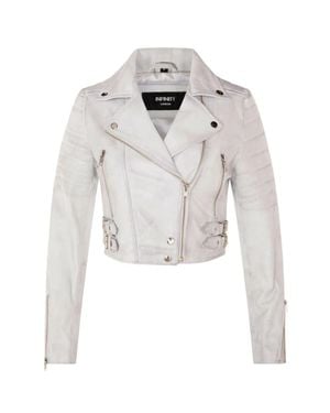 TruClothing Real Leather Short Cropped Length Brando Style Biker Jacket - Gray