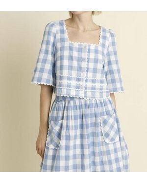 AUREUM Gingham Button Front Top - Blue