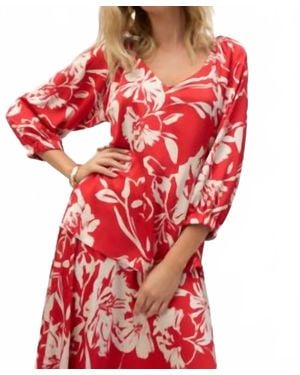 Joseph Ribkoff Floral V-Neck Pullover Top - Red