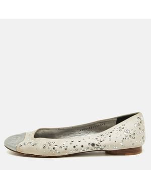 Gina Light/ Satin And Leather Crystal Embellished Ballet Flats - Metallic