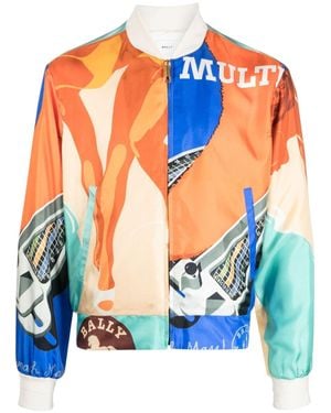 Bally 6304133 Silk Graphic-Print Bomber Jacket - Blue
