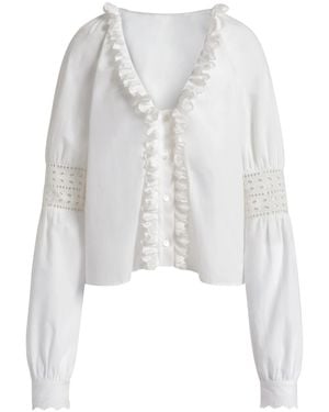 Alberta Ferretti Cropped Blouse With Ruffled V-Neckline - White