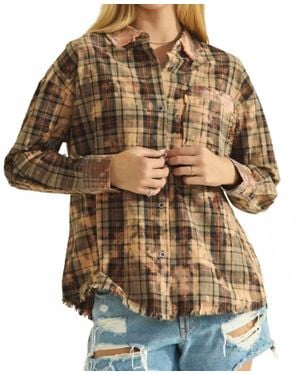 Faire Bleached Plaid Shirt - Brown