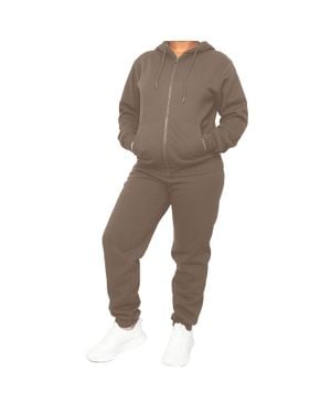 Blu Rock Loose Fit Full-Zip Hoodie And Jogger Sweatpants Matching, 2-Piece Set - Brown
