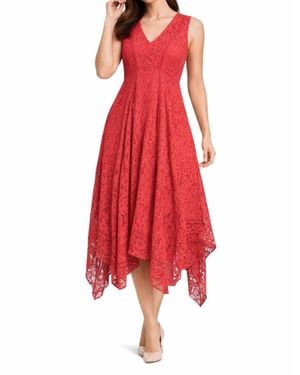Taylor Sleeveless V-Neck Lace Midi Dress - Red