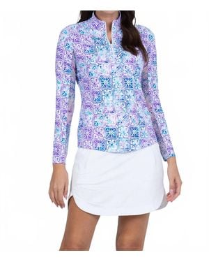 IBKUL Mock Zip Neck Top - Blue