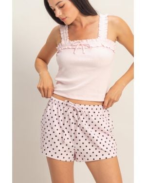 TRUEDAMES Polka Dot Drawstring Shorts - Pink